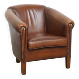 Brown Cowhide Leather Club Chair in English Style