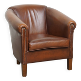 Brown Cowhide Leather Club Chair in English Style