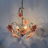 Chandelier with mourn glass pink flowers , 1970s