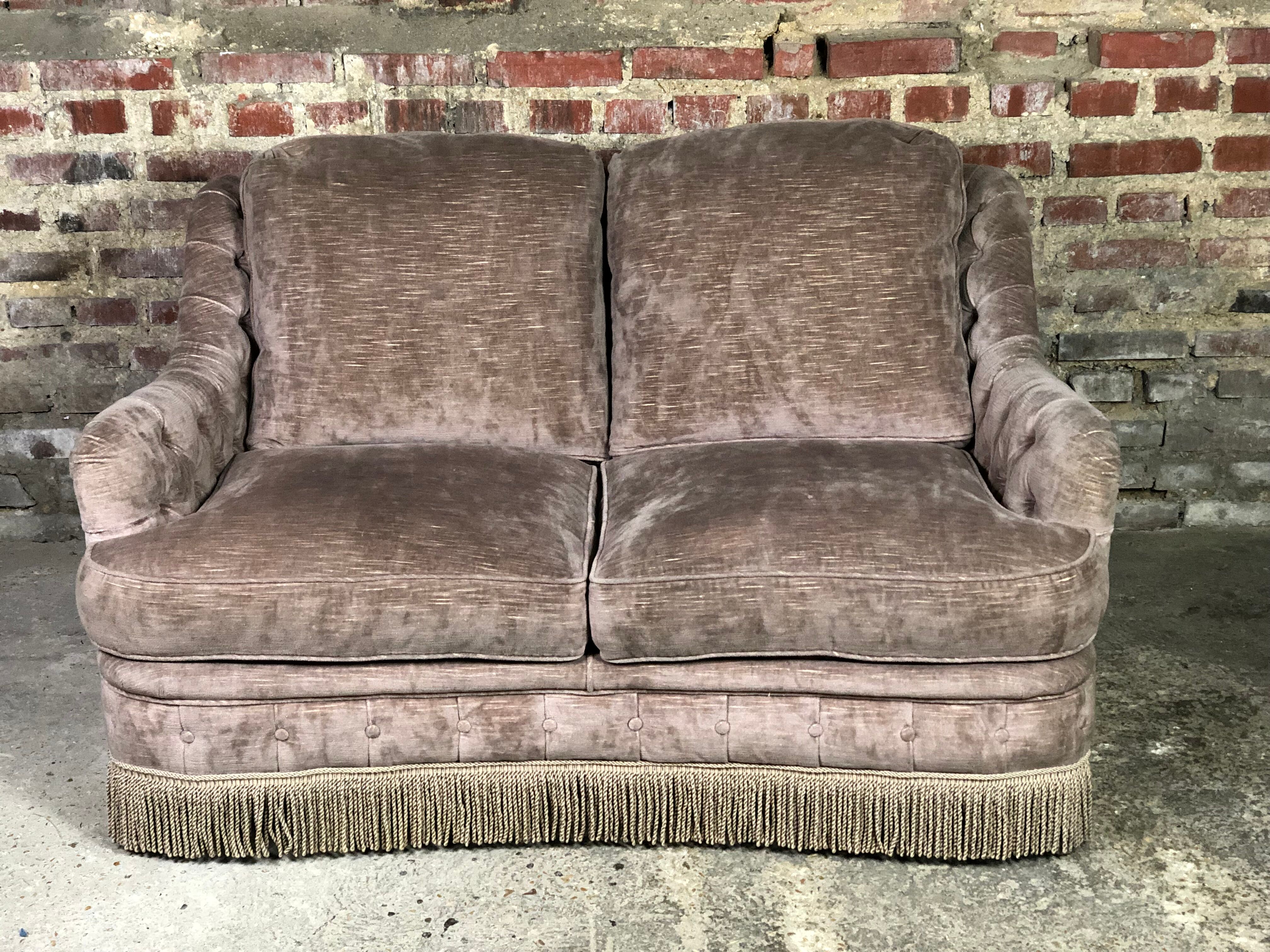 vintage velvet taupe sofa 70's style
