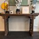 Chinese console in ancient elm, carved openwork legs and top g
