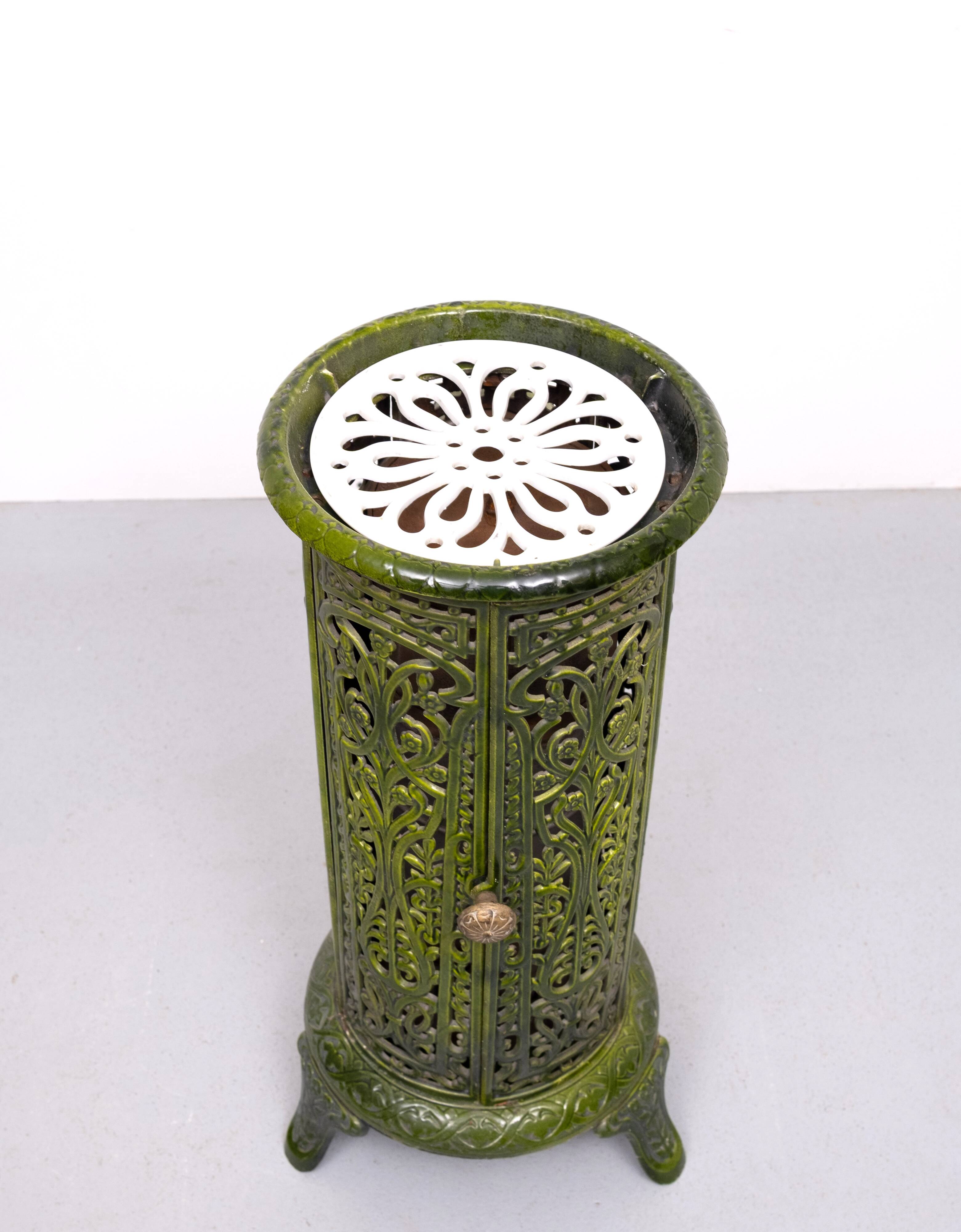 19th Century French Green Enameled Cast Iron Heater Stove
