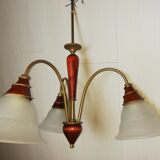 Lustre 3 branches en opaline et bois