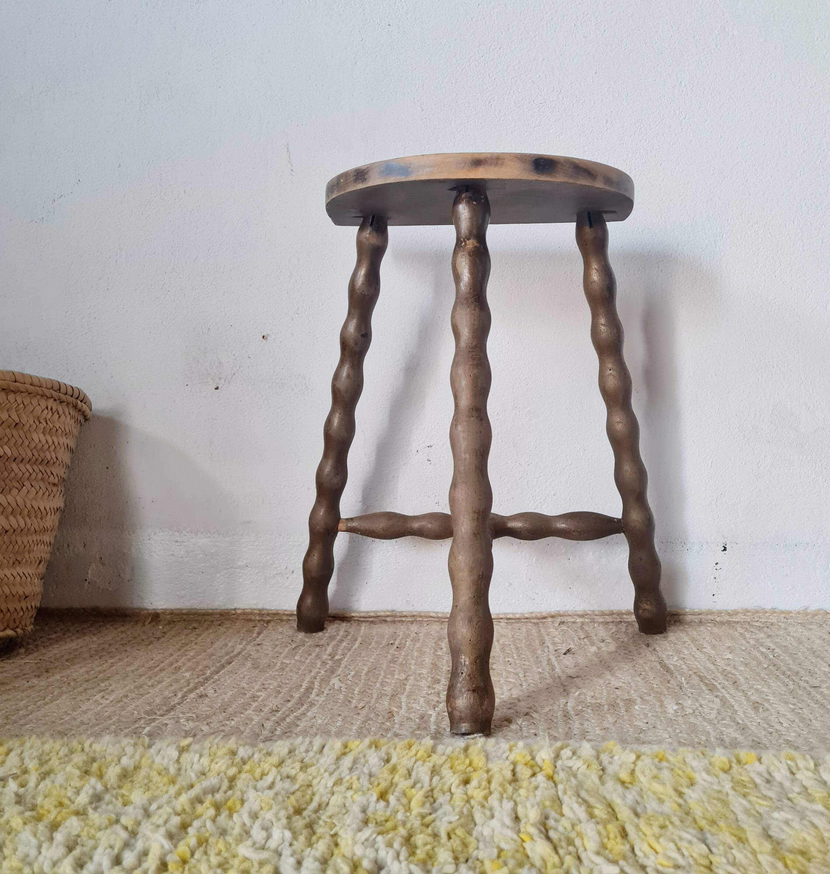 Antique wooden tripod stool - turned legs
