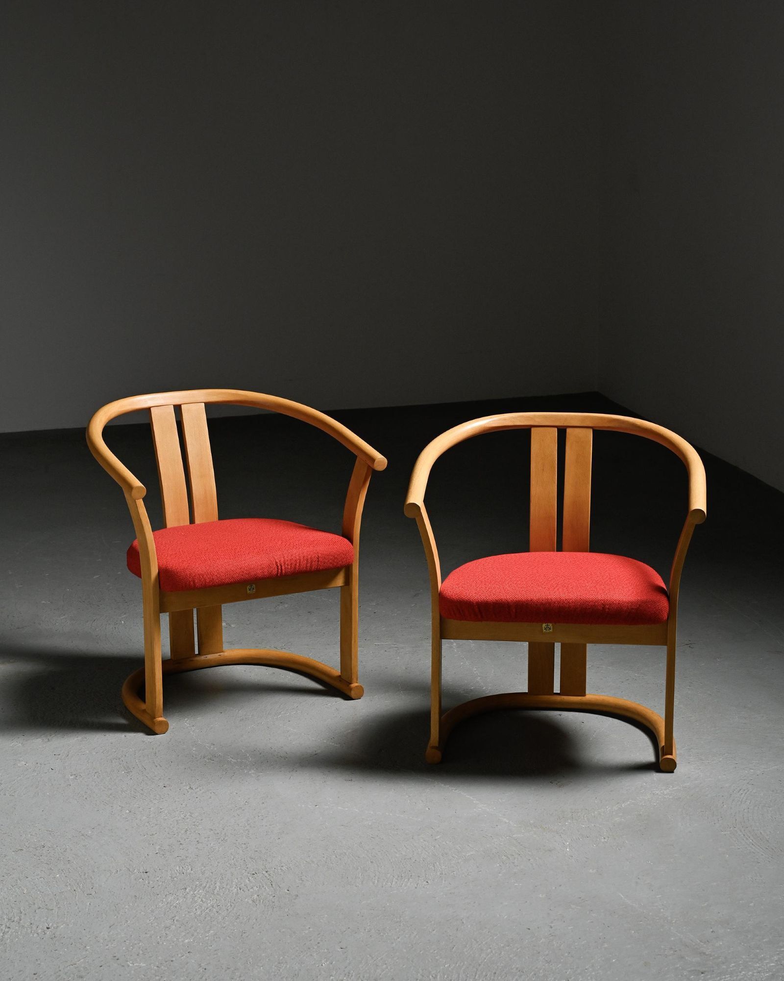 Pair of beech armchairs by Isamu Kenmochi, Japan circa 1965