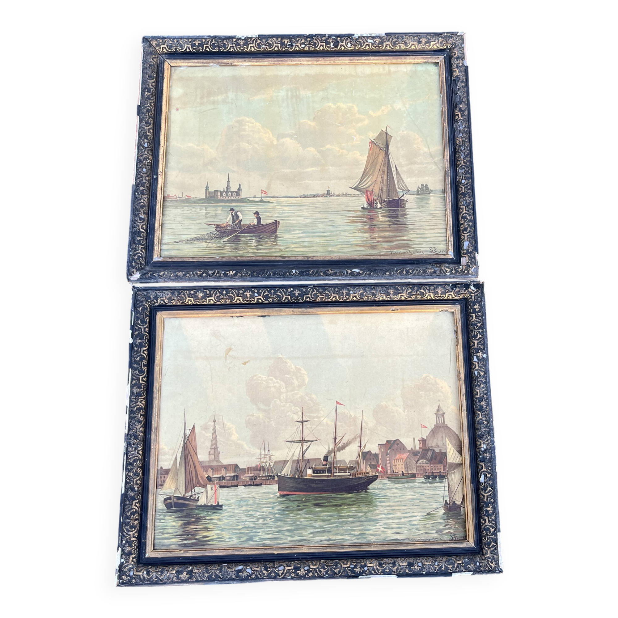 Beautiful Pair of 19th Century Maritime Lithographs in the Style of Frederik Soerense