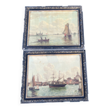 Paire de Lithographie maritimes dans le goût de Frederik Soerense, XIXème s.
