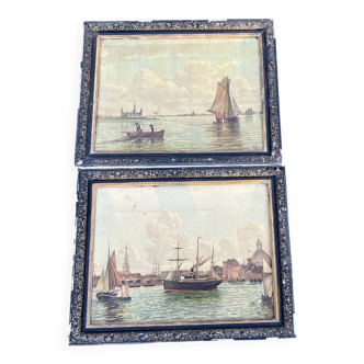 Beautiful Pair of 19th Century Maritime Lithographs in the Style of Frederik Soerense
