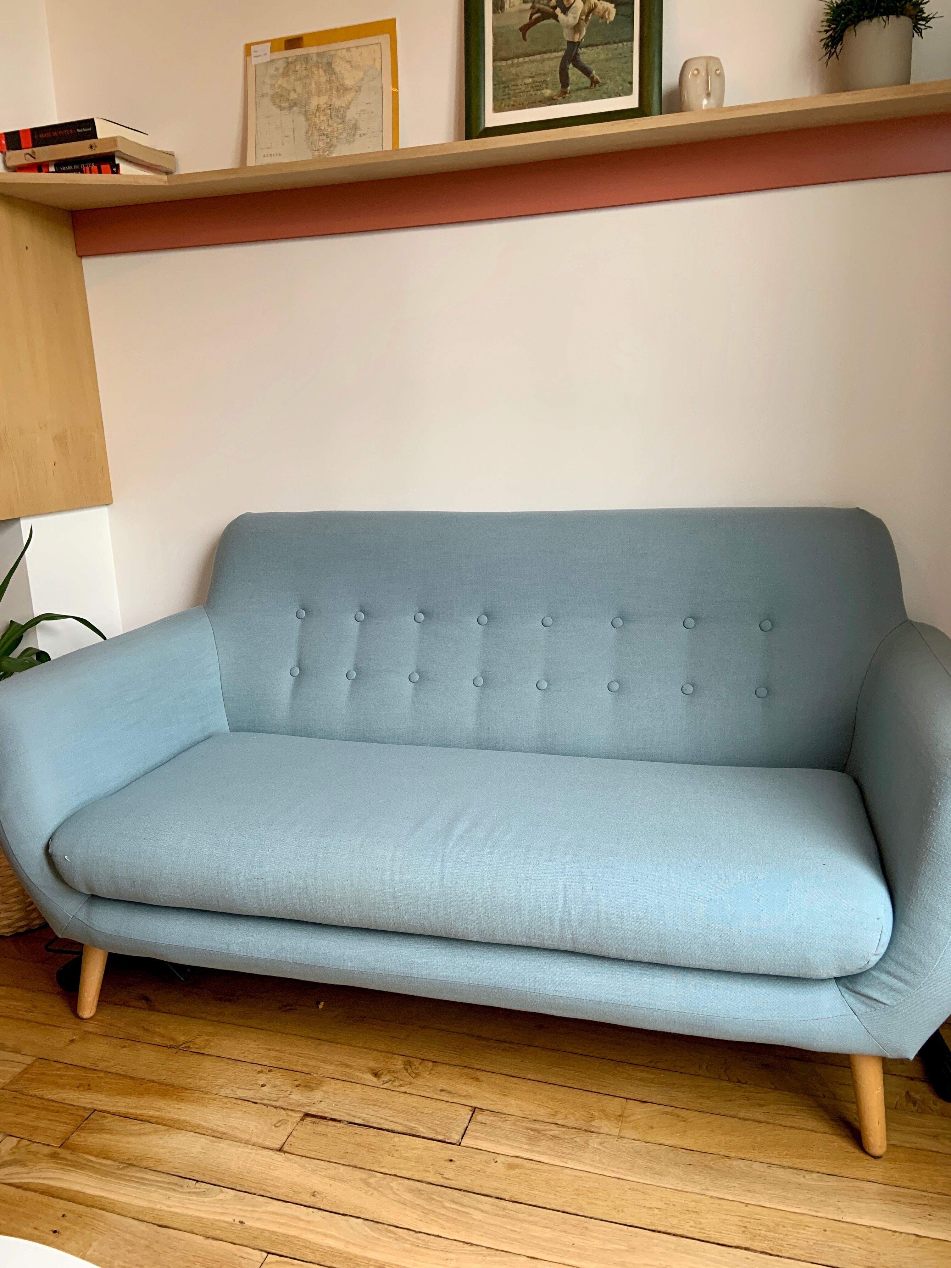 Canapé style scandinave 2/3 places bleu clair