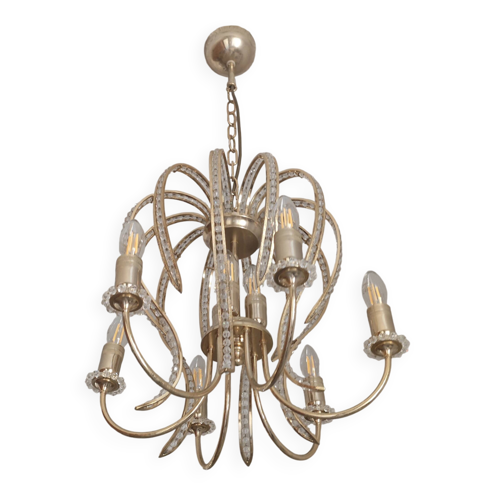 Lampadario stile romantico in ottone e cristalli