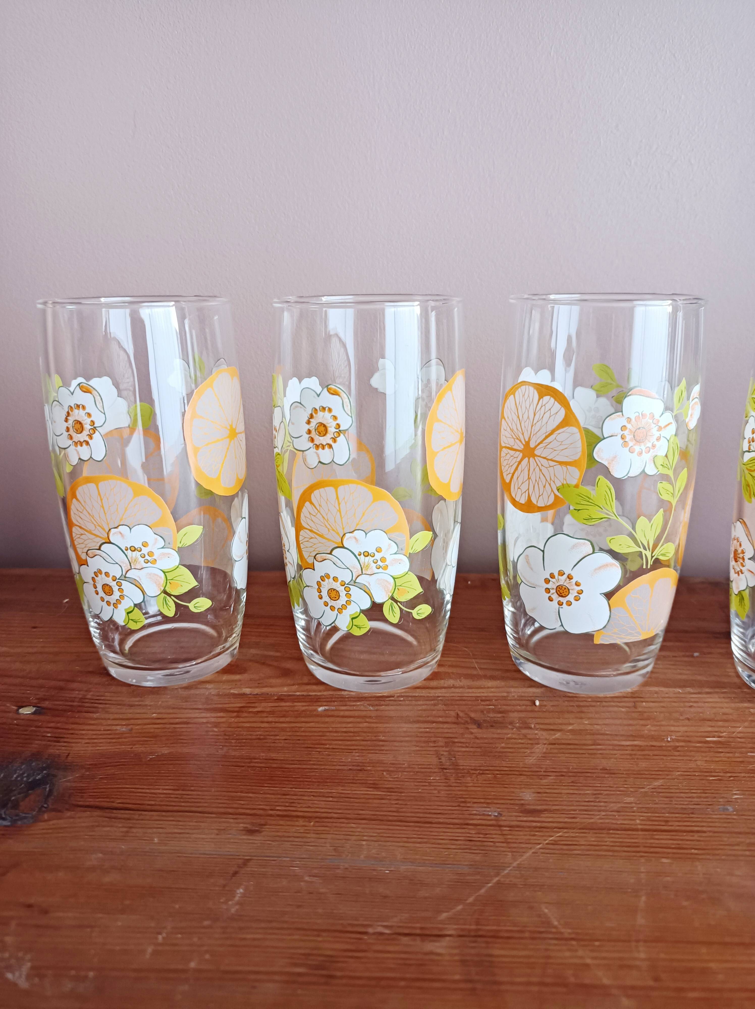 Set of 5 floral orangeade glasses