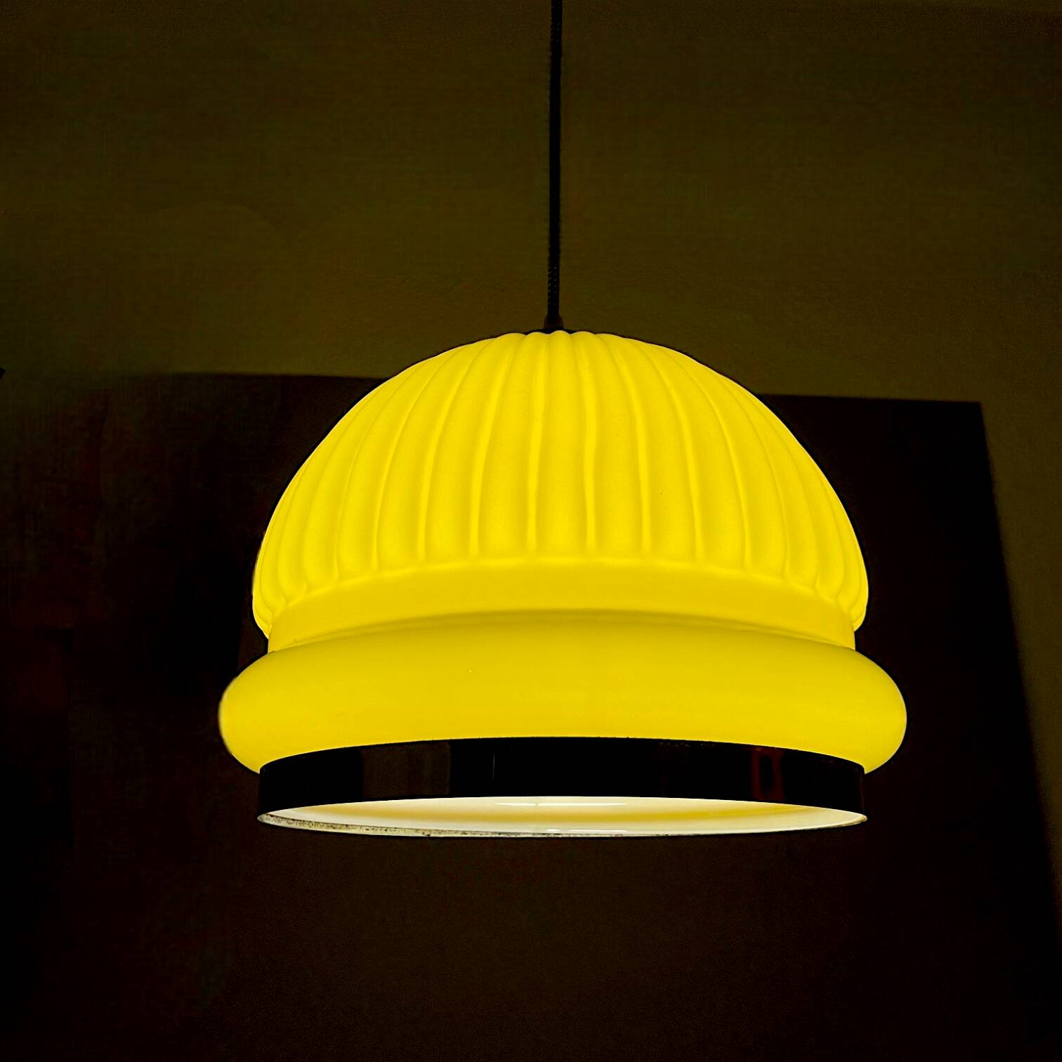 Large Space Age yellow glass hanging light