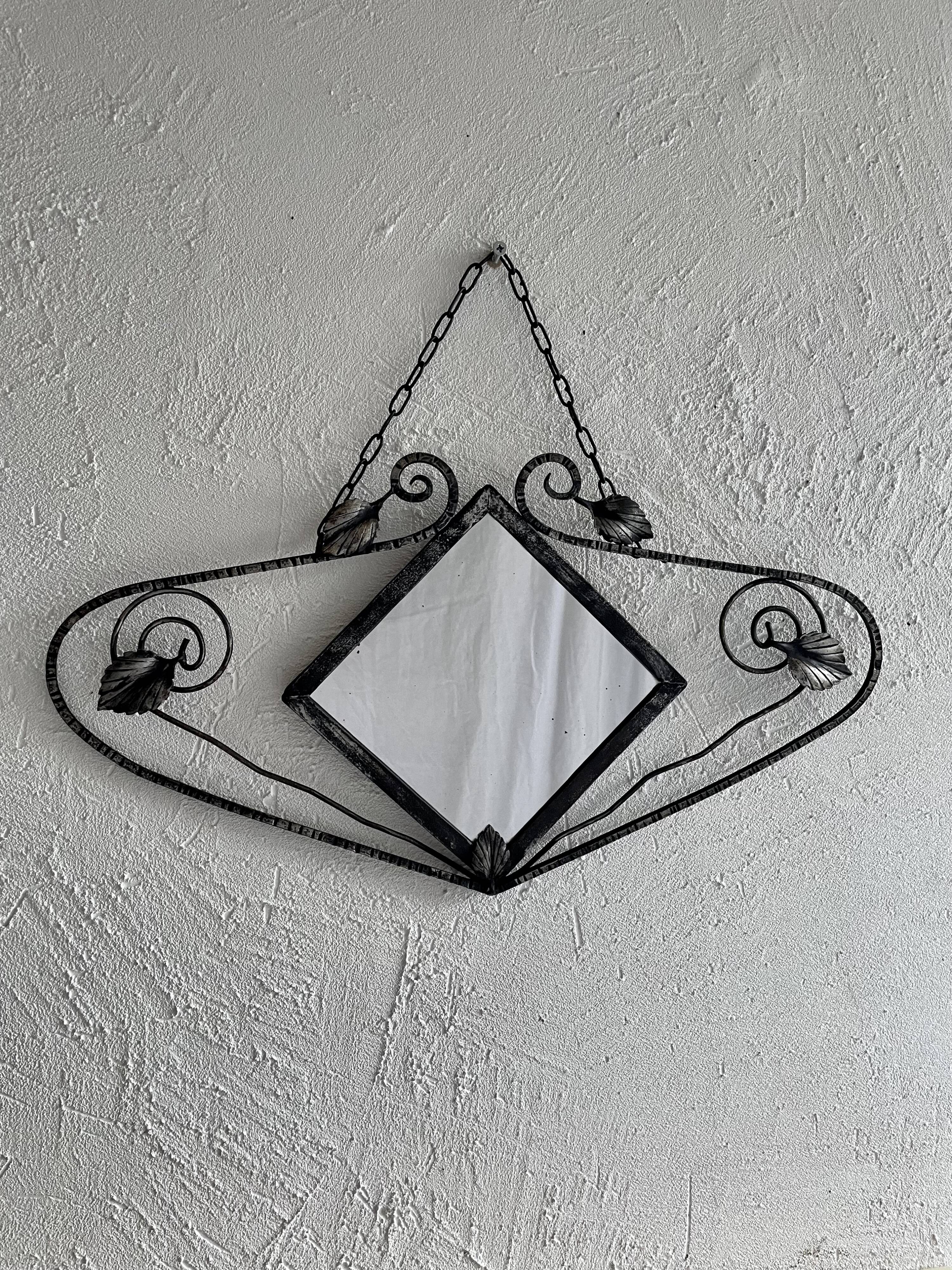 French Art Deco wrought iron mirror, 1930s