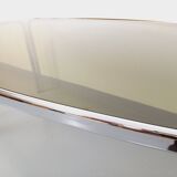 Vintage curved rectangular dining table in smoked glass and chrome metal