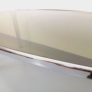 Vintage curved rectangular dining table in smoked glass and chrome metal