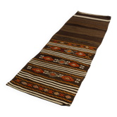 Tapis coureur turc vintage, kilim anatolien tissé à la main, géométrique aux tons terre.