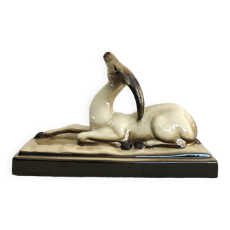 Vintage enamelled ceramic antelope - Saint Radegonde