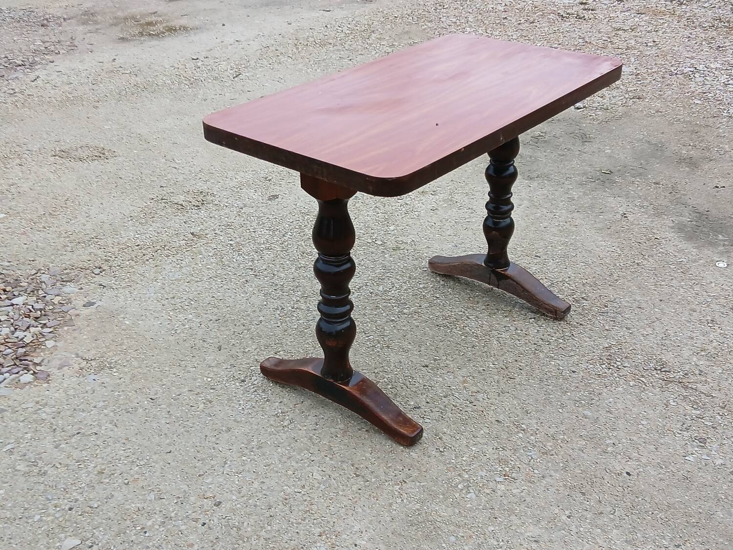 Vintage Bistro Table - Turned Wood - Neo-Rustic 70s Style