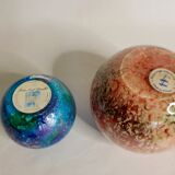 Set of two hand lacquered glass ball vases signed "Laque Line" and "Jean-Noel Bouillet"