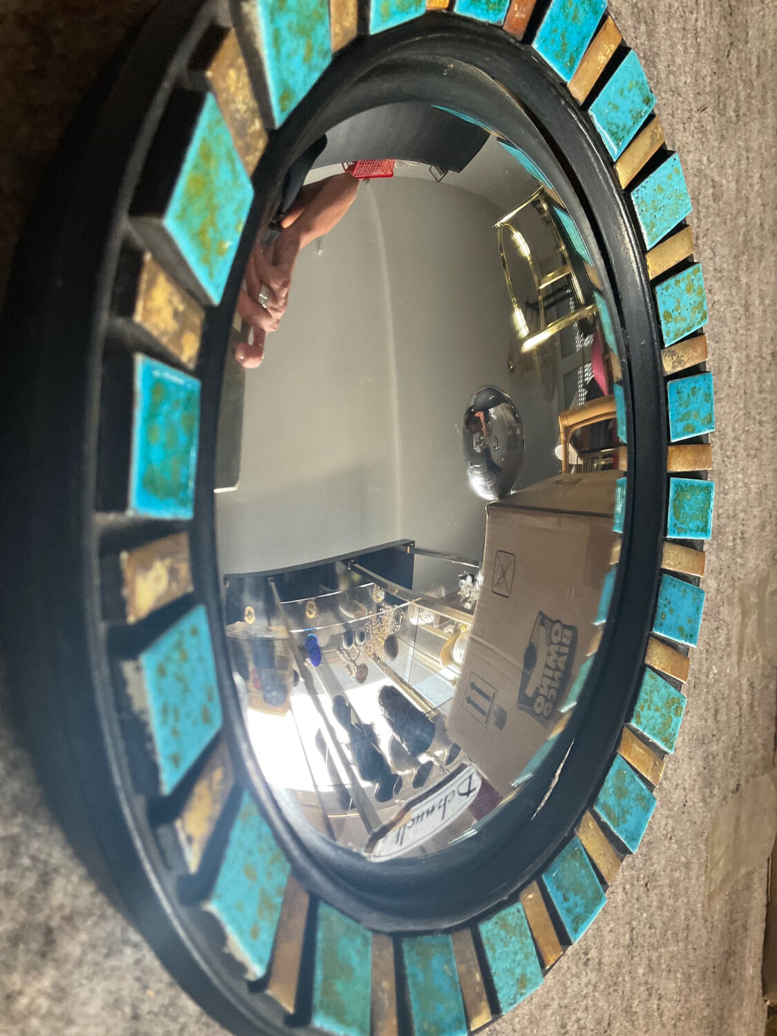 Miroir œil de sorcière Deknudt en céramique et verre bombé des années 60