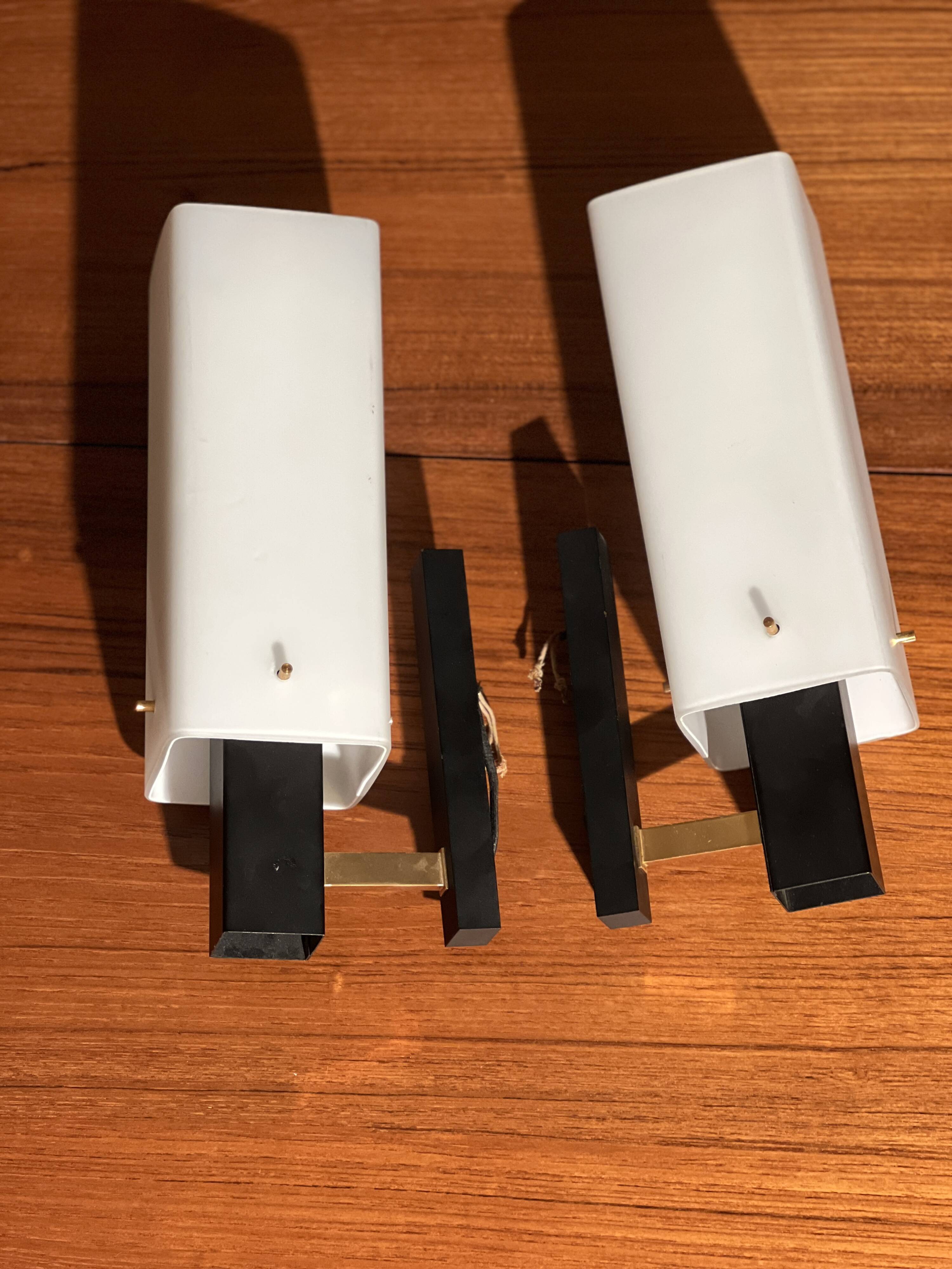 Pair of opaline and metal wall lights 1950
