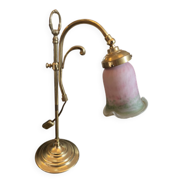 Vintage brass lamp with a swan neck/piano design. Mid-20th century retro elegance.