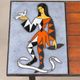 Vintage coffee table in wood, metal and ceramic Harlequin decor – 1960s