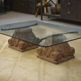 1960s stone and glass pedestal coffee table