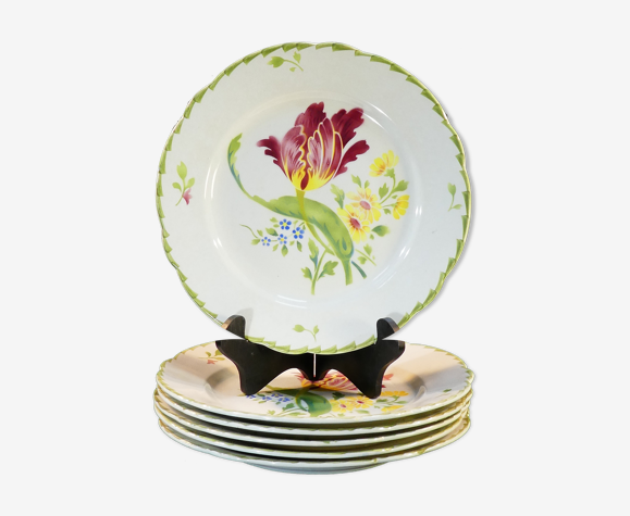 6 assiettes en faience k.g Luneville modele tulipe lot nº3