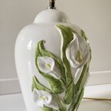 Italian ceramic lamp with arum flowers