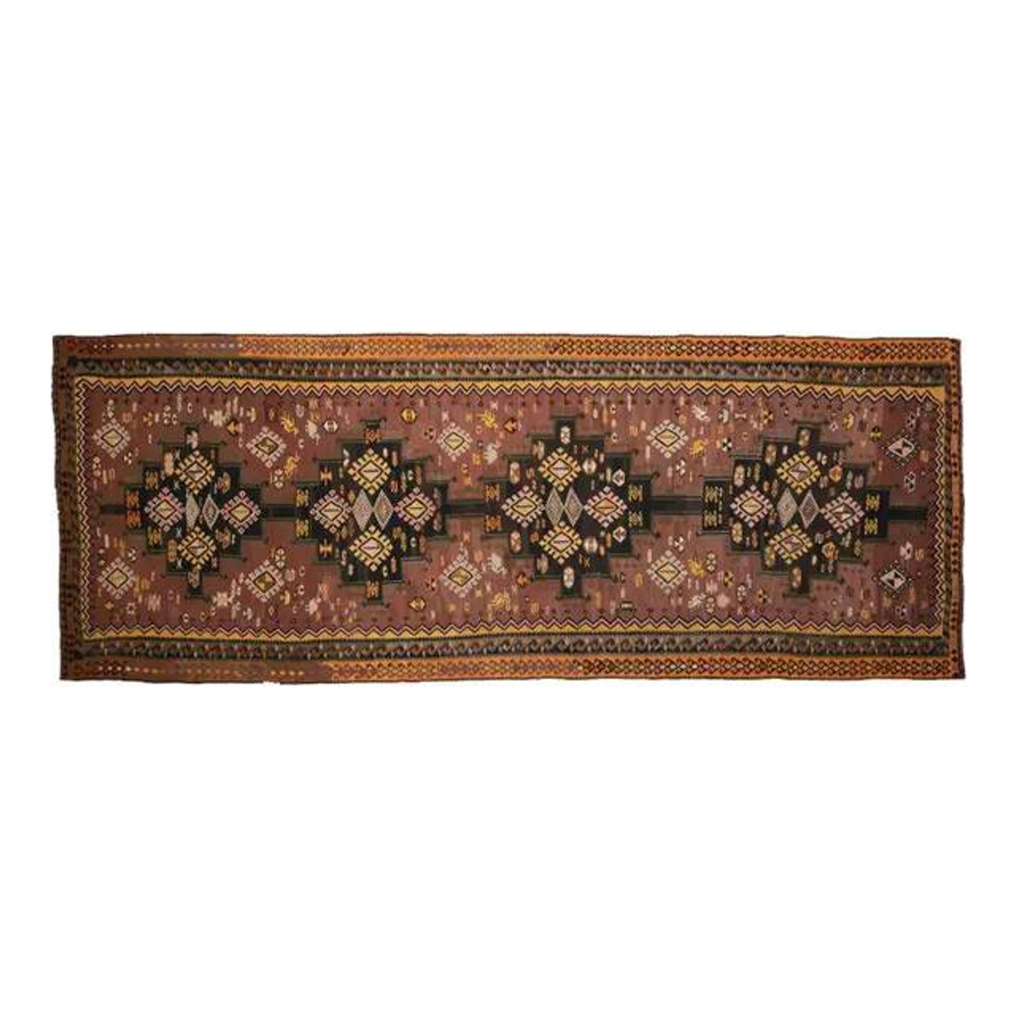 1970s Vintage Turkish Handmade Wool & Cotton Brown Runner Rug 178x475