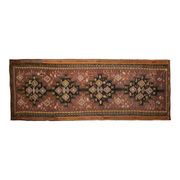1970s Vintage Turkish Handmade Wool & Cotton Brown Runner Rug 178x475