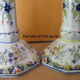 Pair of antique earthenware candlesticks with Rouen decor