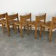 Set of 5 chairs in wood and straw, 60s