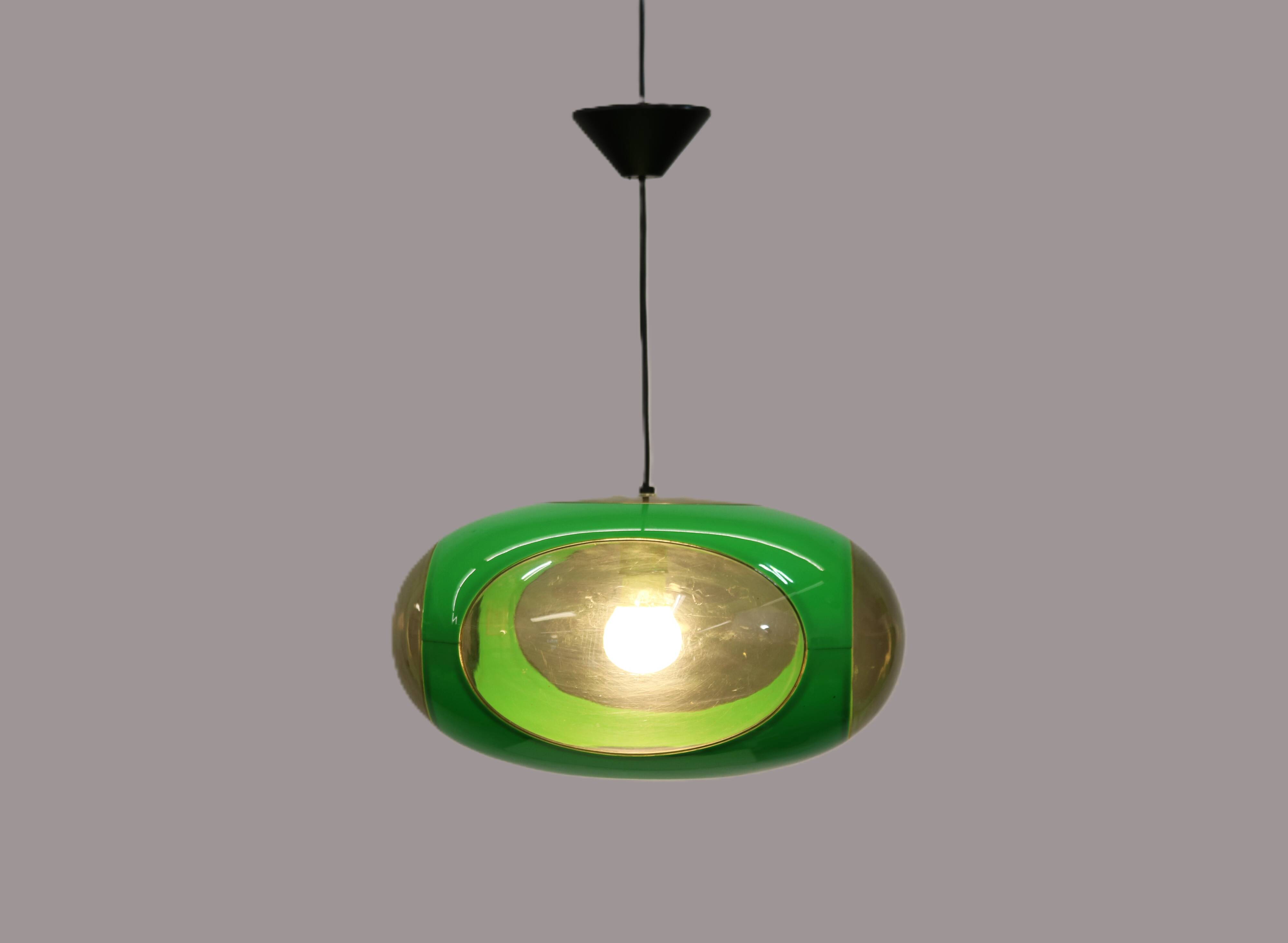 Massive Belgium Space Age UFO Lamp, Green Mid-Century Modern Lighting