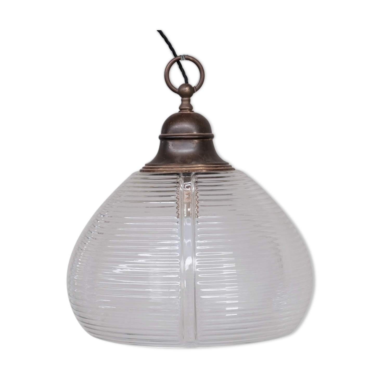 Large Mid-Century Brass and Glass Pendant Light