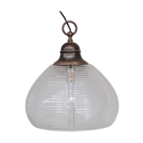 Large Mid-Century Brass and Glass Pendant Light