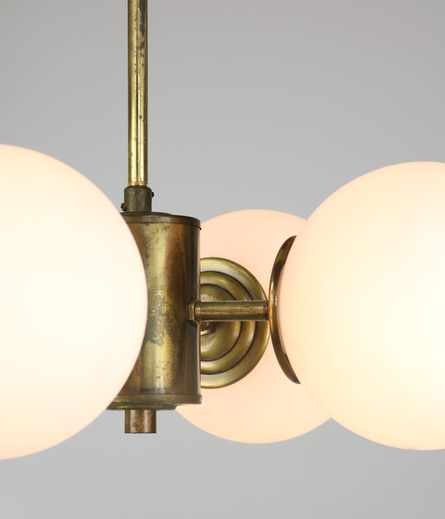 Mid-century Brass and Opaline Chandelier
