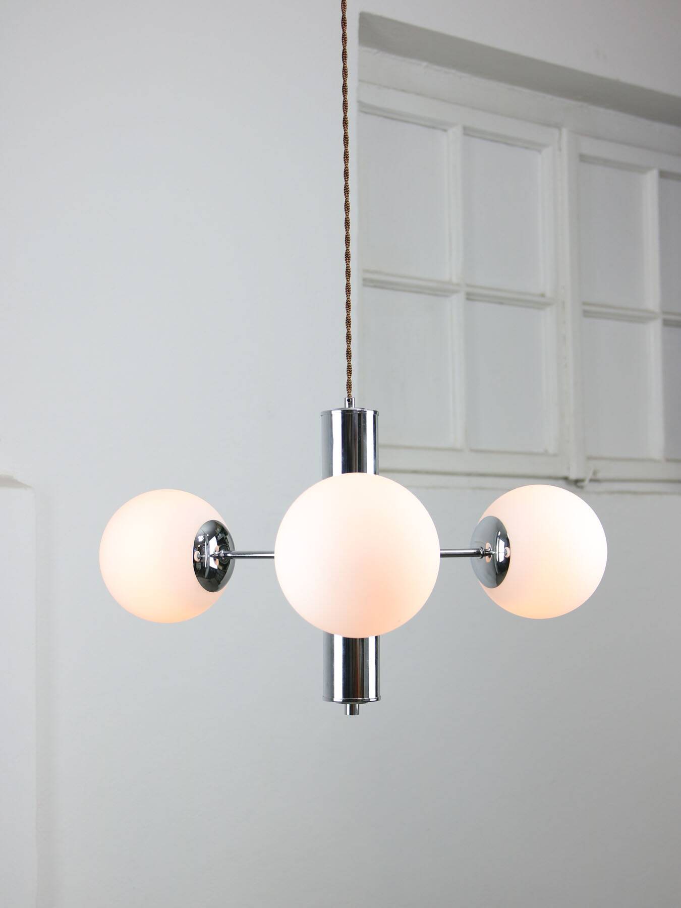 Vintage Italian Chrome and Opaline Chandelier