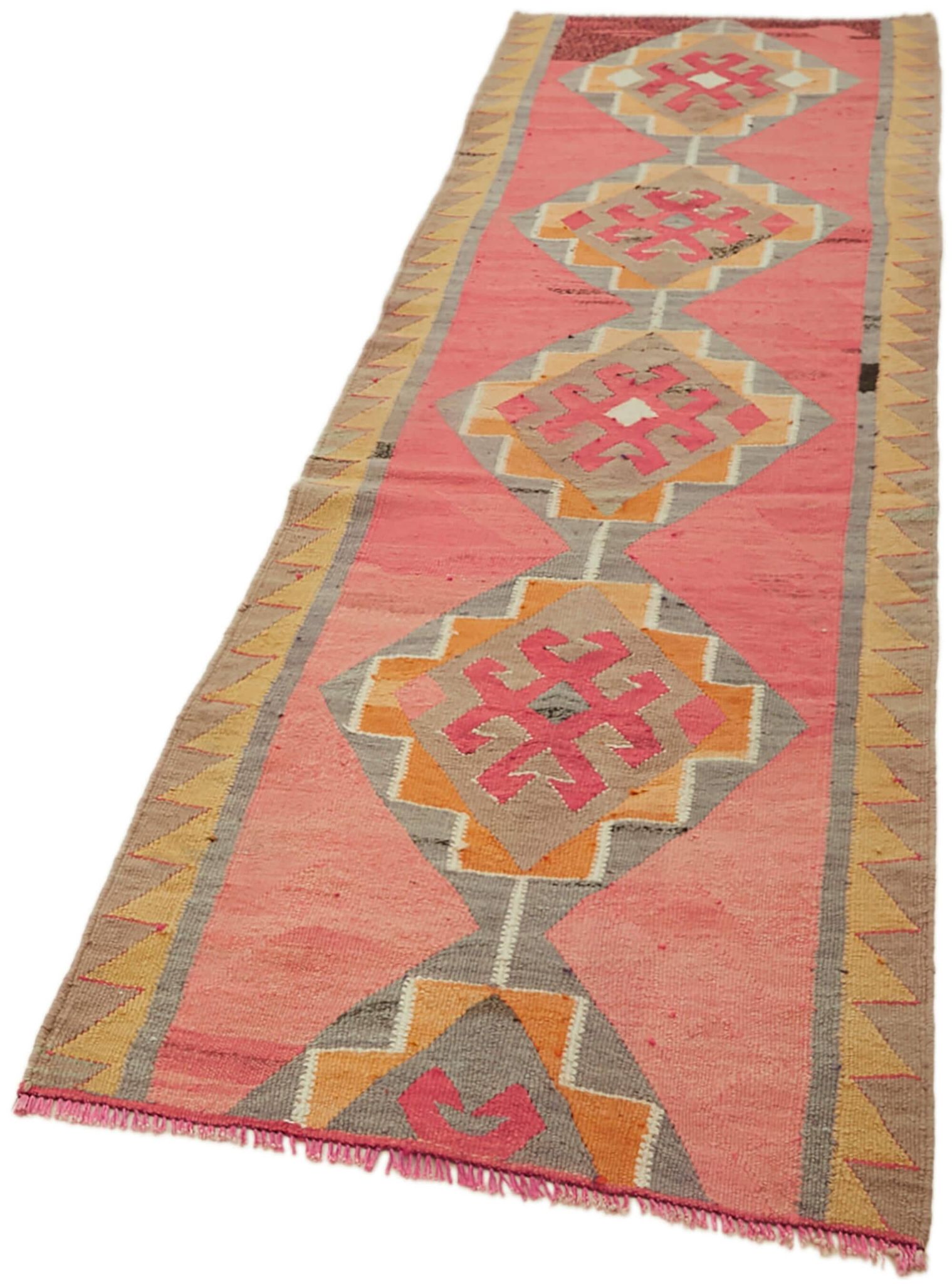 Turkish Handwoven Vintage Herki Kilim 102 cm x 322 cm