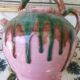 Jug pitcher Provençal earthenware glazed with pink and green glaze.