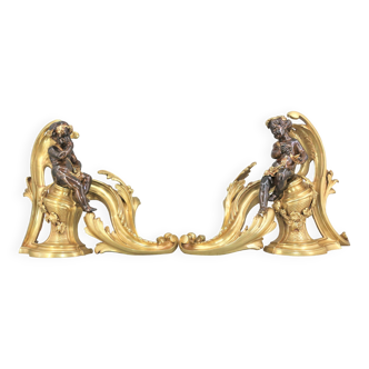 Paire de Chenets en Bronze doré Époque Napoléon III
