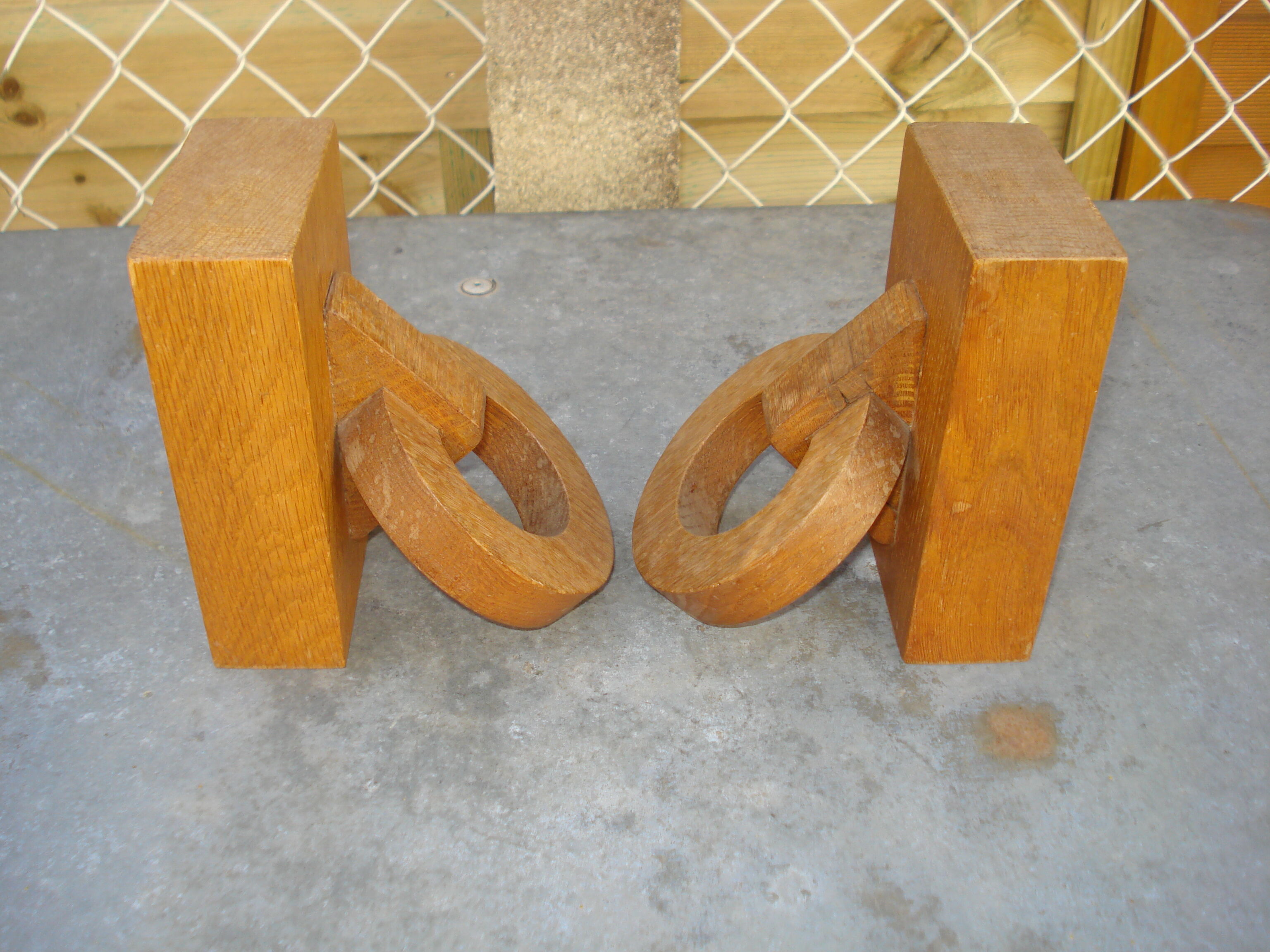 Pair of wooden books with oak rings Jacques ADNET 40s