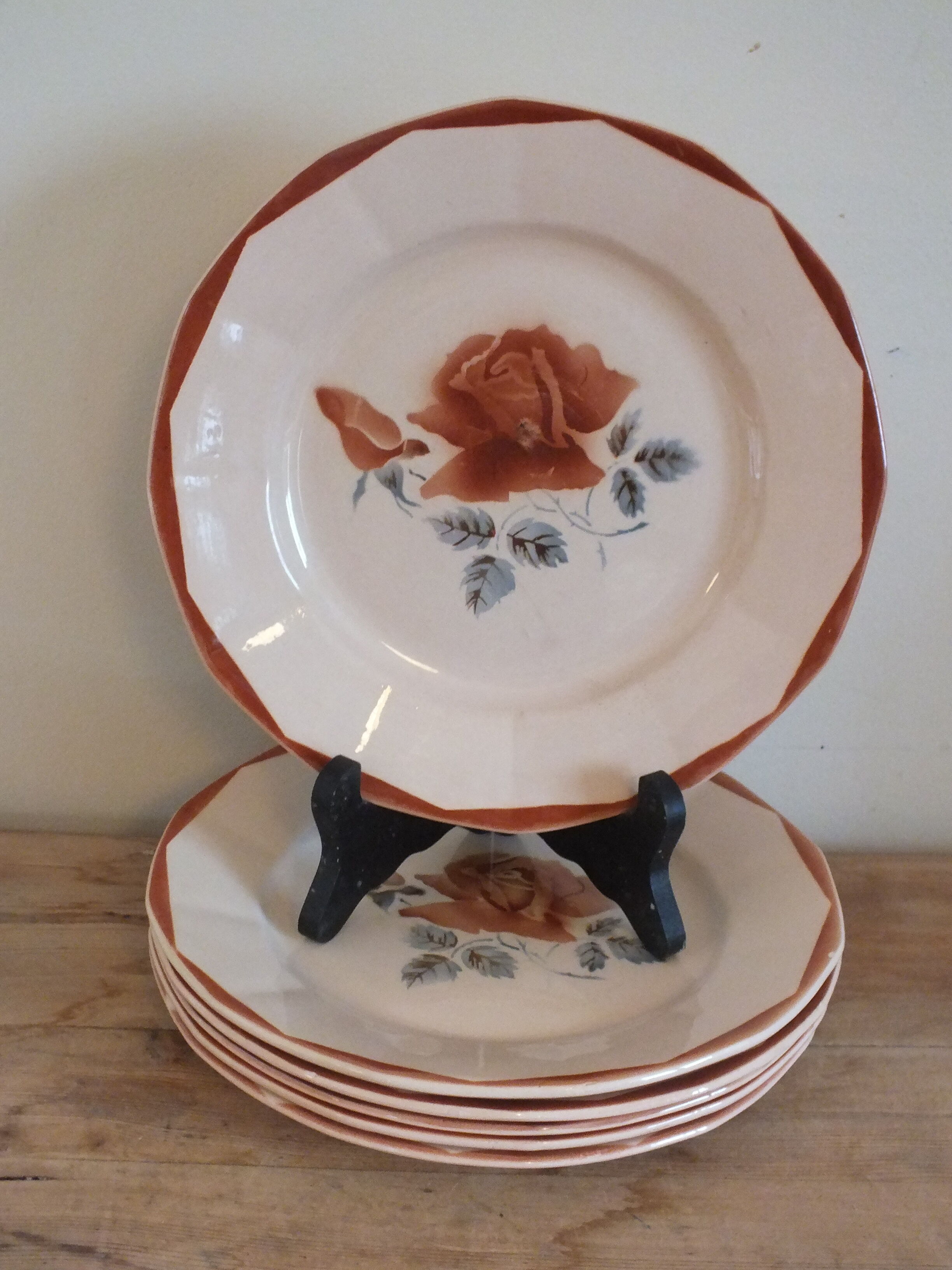 Set of 6 flat plates Sarreguemines Digoin