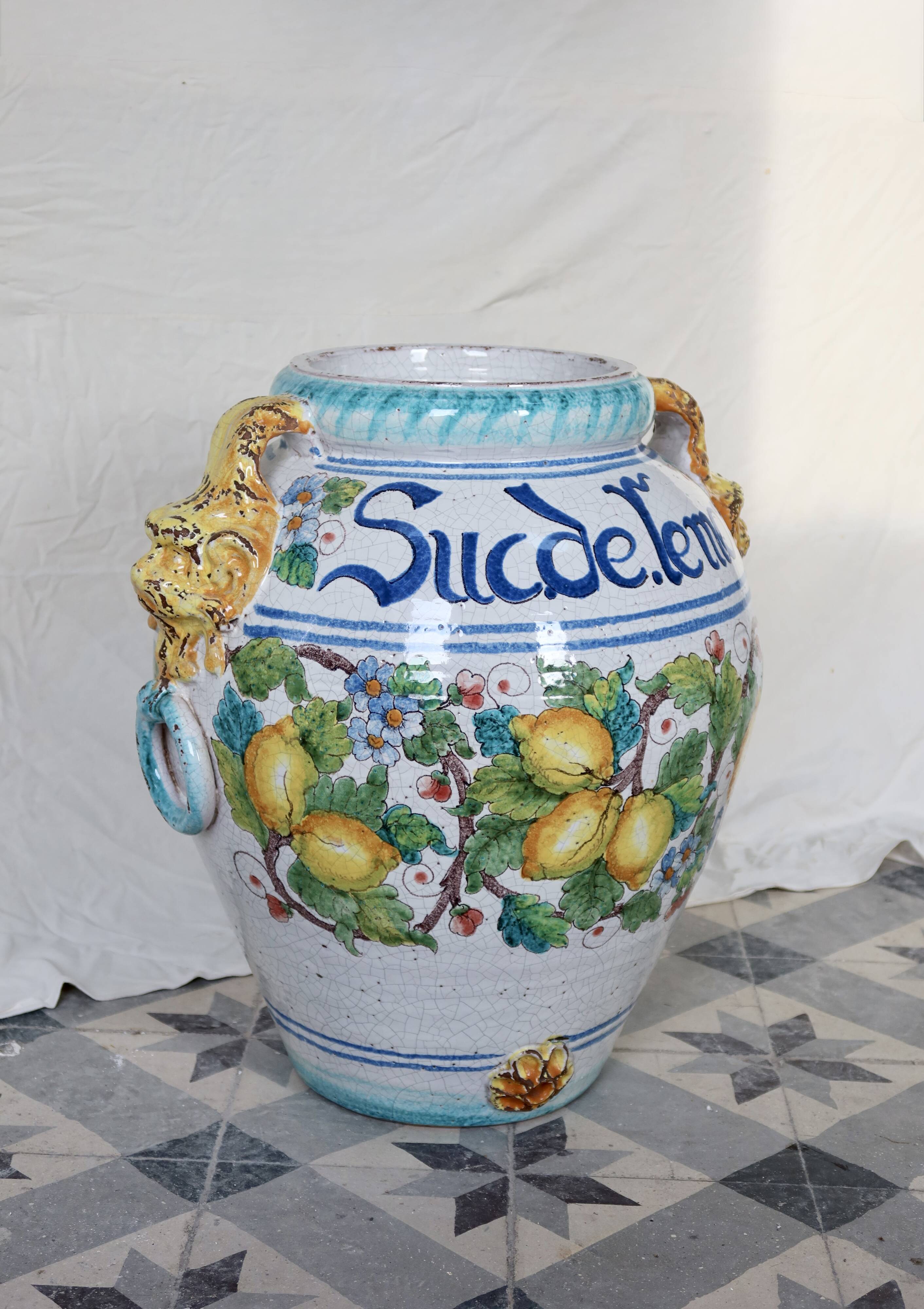 Large glazed ceramic lemon urn