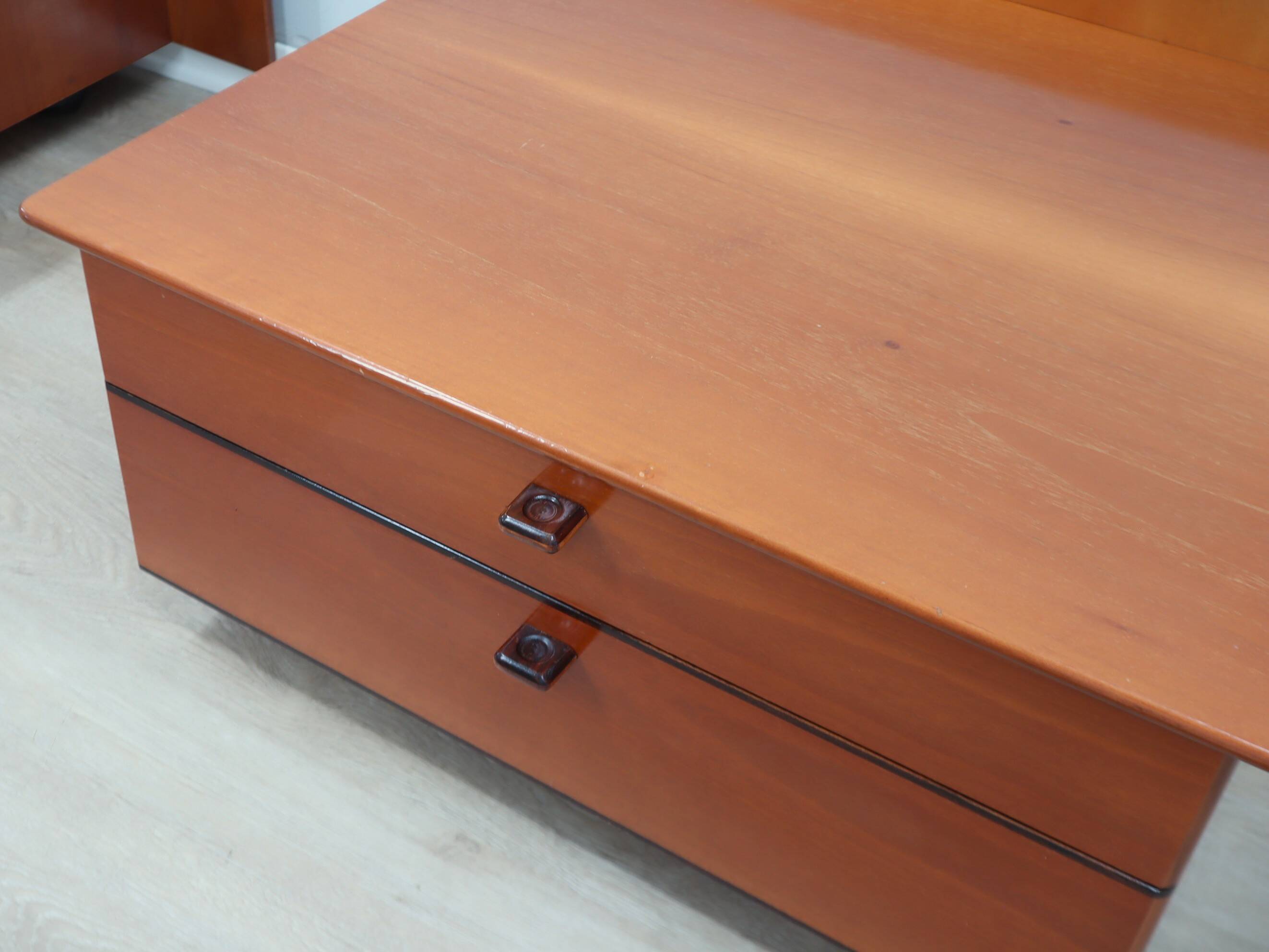 Pair of Stildomus walnut bedside tables with wheels 1970s