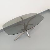 Vintage Rounded Rectangular Oval Coffee Table in Glass and Chromed Metal from the 70s