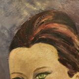Oil on canvas signed - Portrait of a woman with green eyes