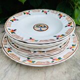 Plat et assiettes art deco, Longwy - décor Maurice