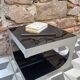 70s aluminum and glass side table